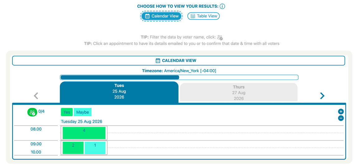 The same poll results shown in calendar view