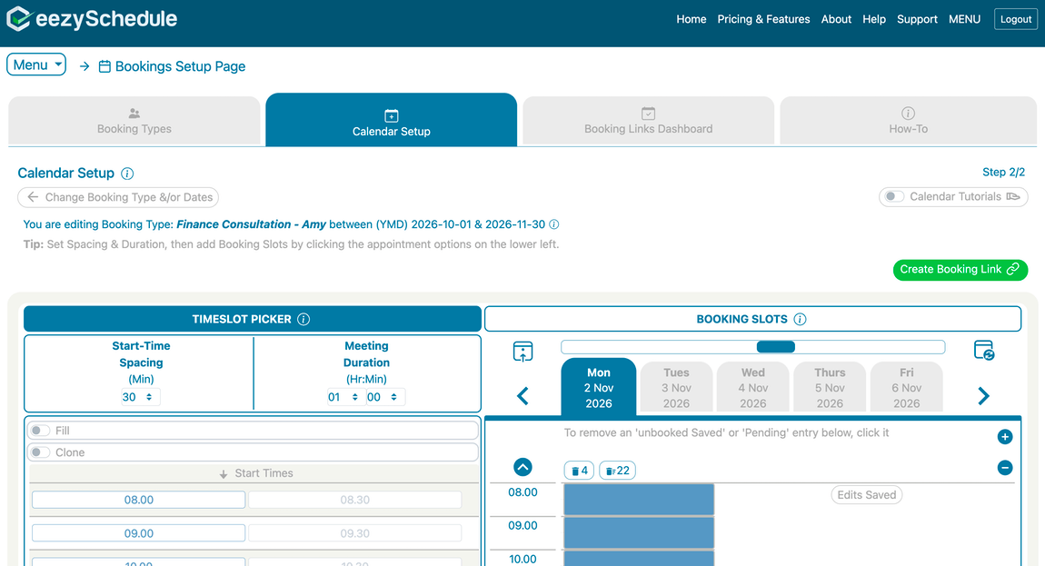 Using the Fill toggle to add a day's worth of back-to-back Booking Slots in one click